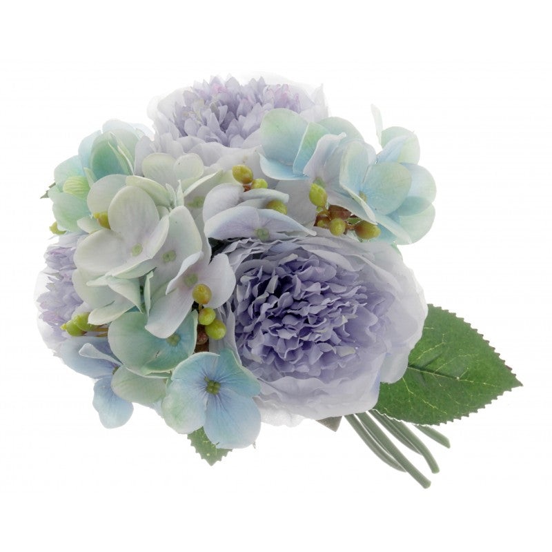Peony & Hydrangea Flower Bush x 28cm – Blue Mix