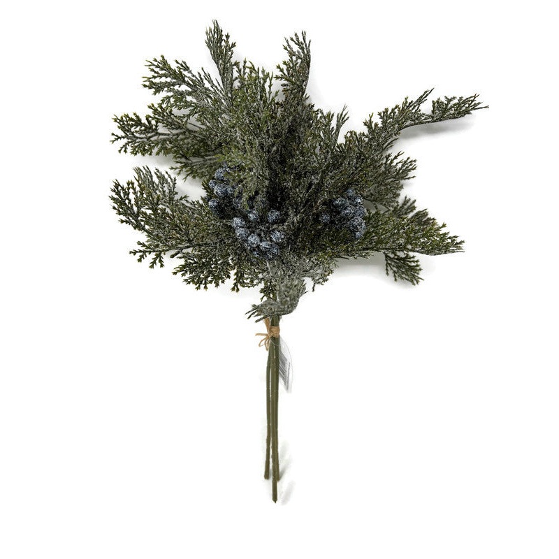 35cm Snowy Cypress Pine Bundle with Berries