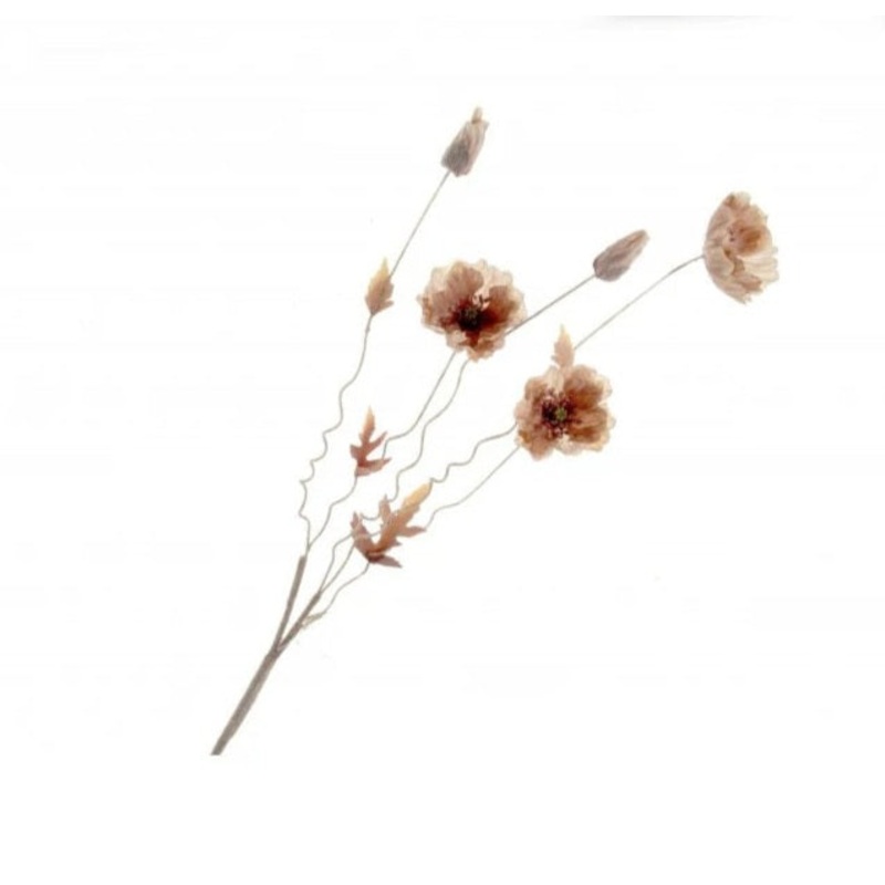5 Head Dried- Style Brown Poppy Flower Spray x 104cm