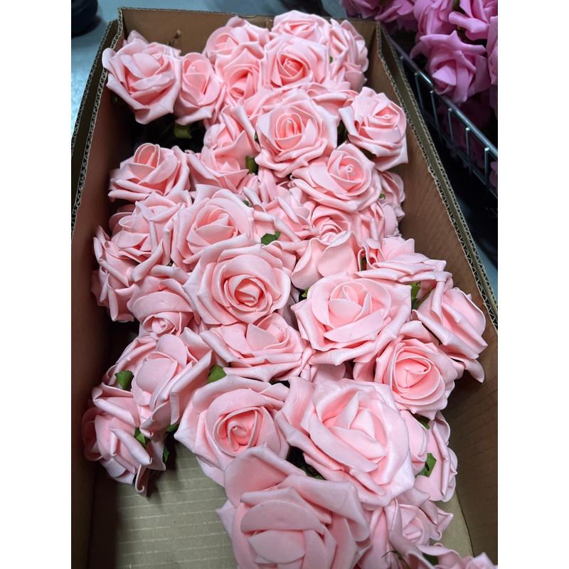 6 Head Foam Rose Bunch –  Apricot Peach