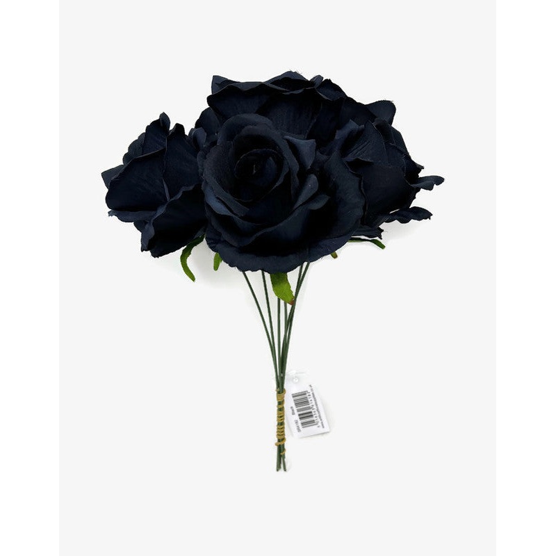 6 Wired Stem Rose Bundle x 27cm – Navy Blue-Black