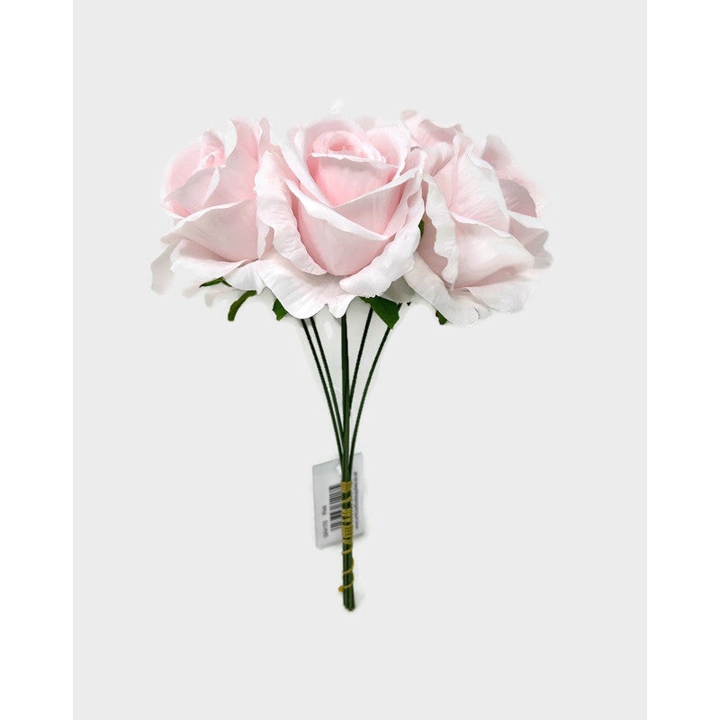 6 Wired Stem Rose Bundle x 27cm – Pink