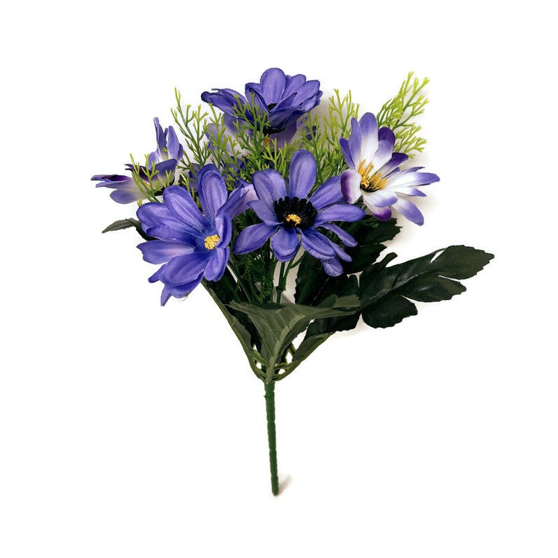 7 Head Anemone & Foliage Bush  x 28cm – Purple