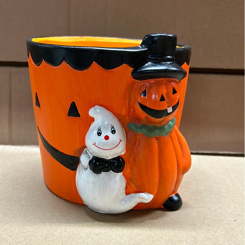 Ceramic Halloween Planter – Ghost & Pumpkin