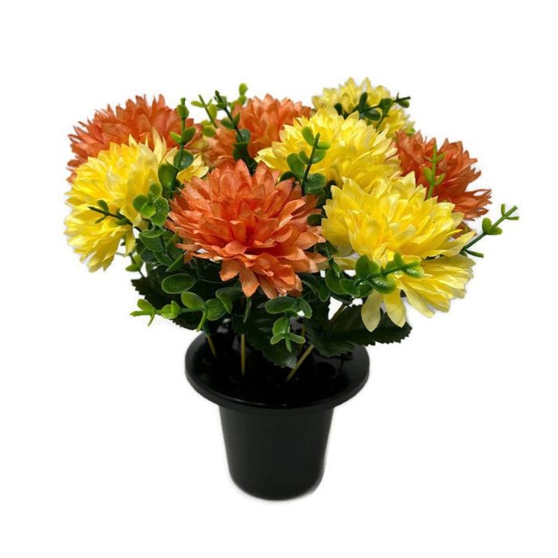 Chrysanthemum Grave Pot – Orange & Yellow