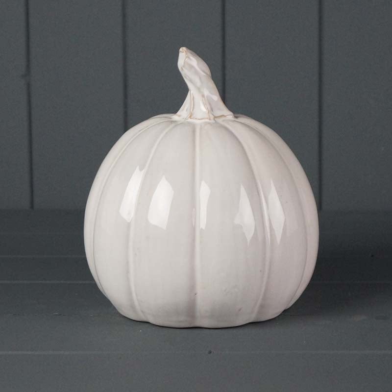 Glazed Soft White Ceramic Pumpkin – H17 x D15cm