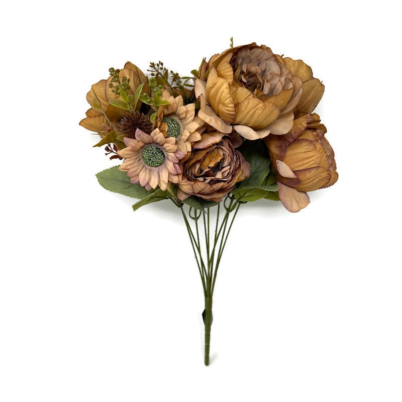 Peony & Foliage Bush x 38cm – Dusky Orange