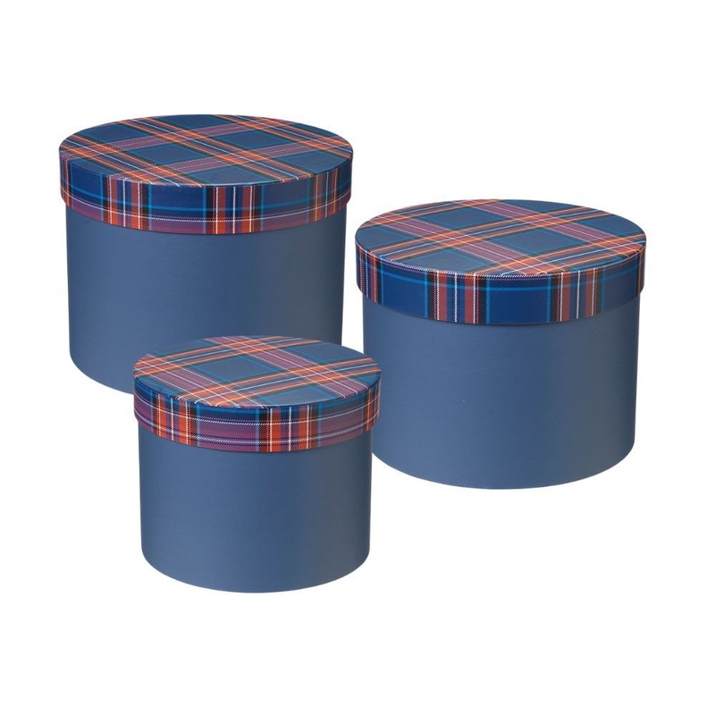 Set of 3 Hat Boxes with Tartan Lids – Midnight Blue
