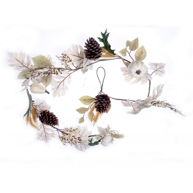 White Pumpkin & Pinecone Garland x 182cm long – White/Brown