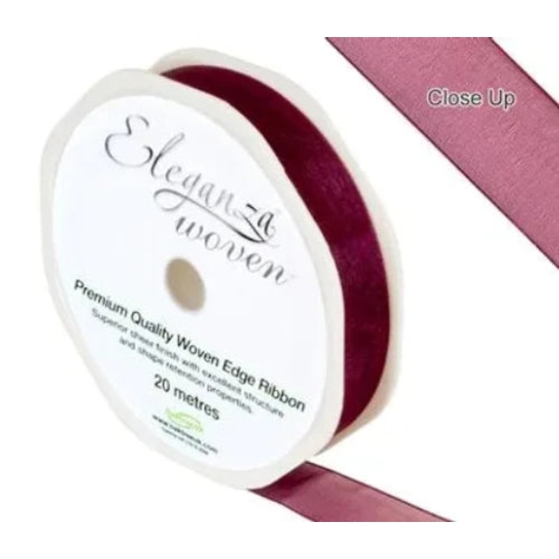 Woven Edge Ribbon 15mm x 20m –  Burgundy