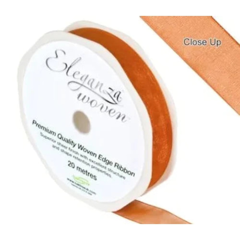 Woven Edge Ribbon 15mm x 20m – Copper