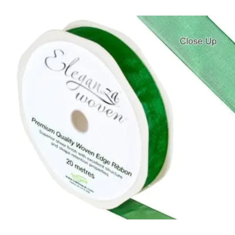 Woven Edge Ribbon 15mm x 20m – Green
