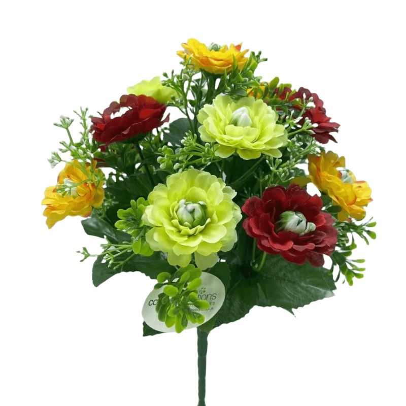 12 Head Scabious Flower Bush x 33cm – Red/Yellow/Orange