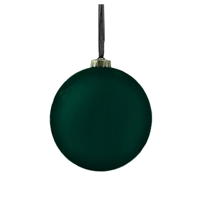 12cm Flocked Bauble – Dark Green