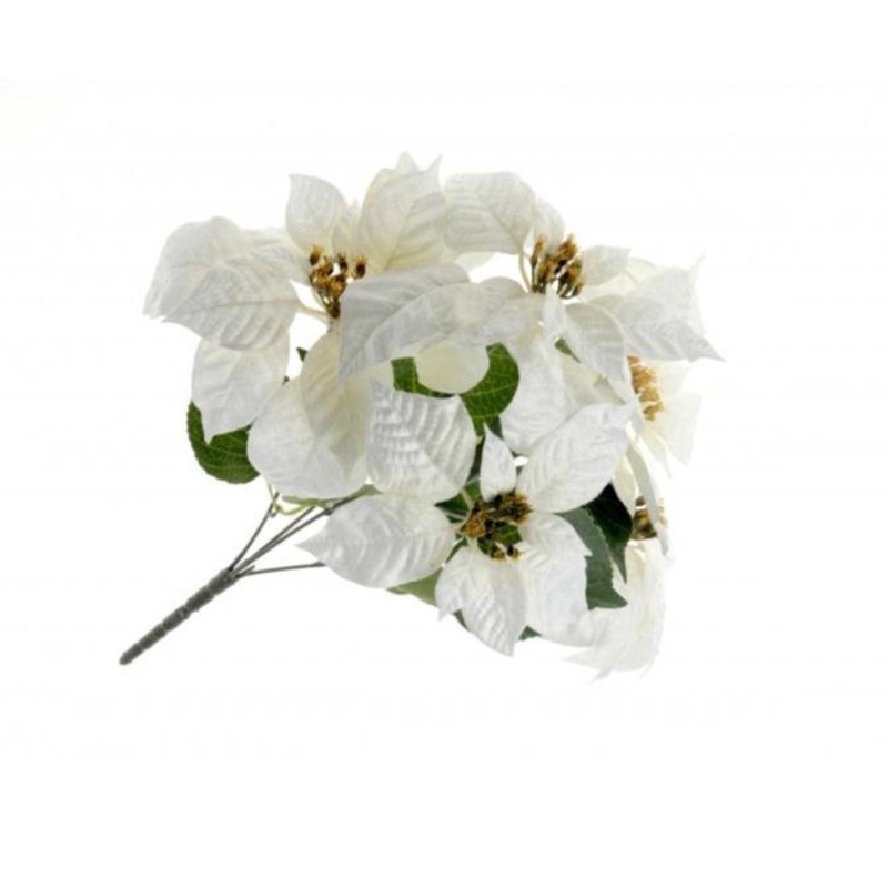 47cm Poinsettia Bush with 5 heads – White