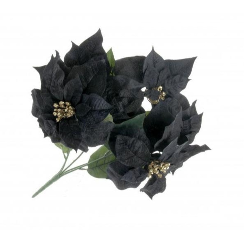 47cm Poinsettia Flower Bush with 5 heads – Black