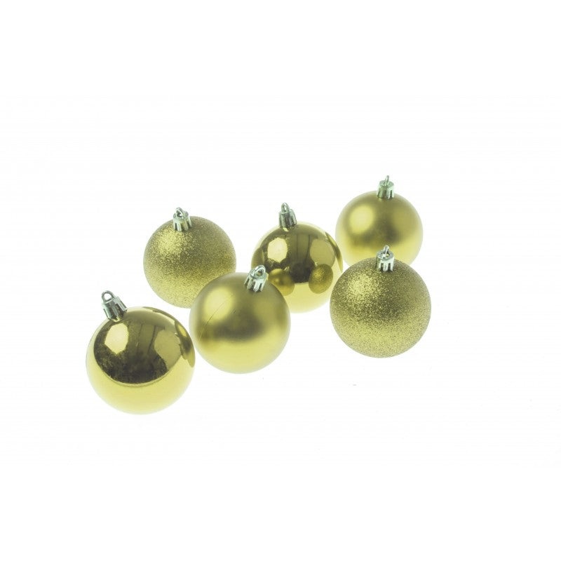 6cm Plastic Baubles – Matt & Shiny Gold (12 pcs per pack)