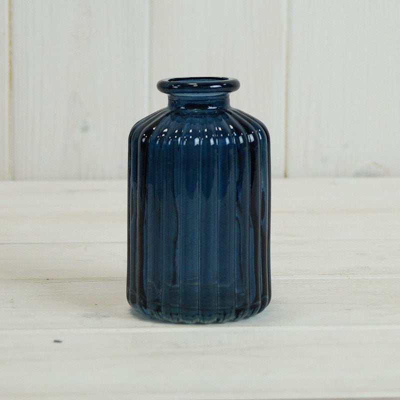 Blue Ribbed Glass Bottle – 10cm