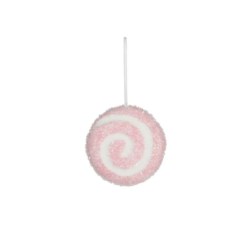 Candy Cane Disc with Swirl Hanging Decoration – Pink – D10cm