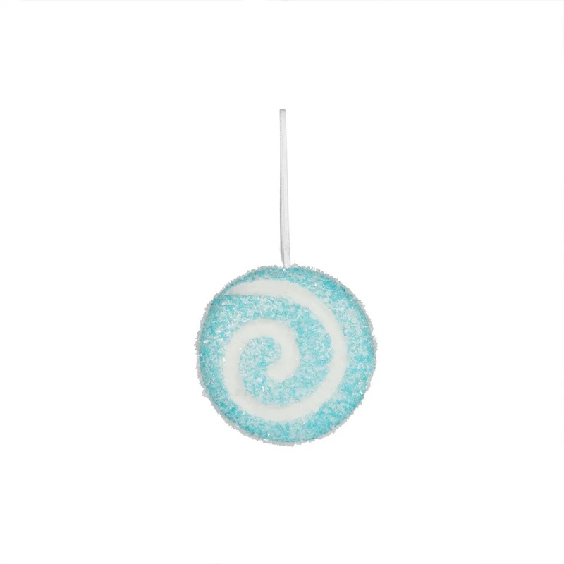 Candy Cane Disc with Swirl Hanging Decoration  – Turquoise – D10cm