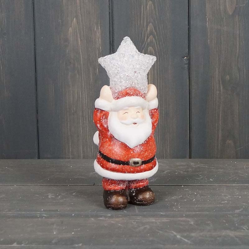 Ceramic Santa with Light-Up Star x H16cm