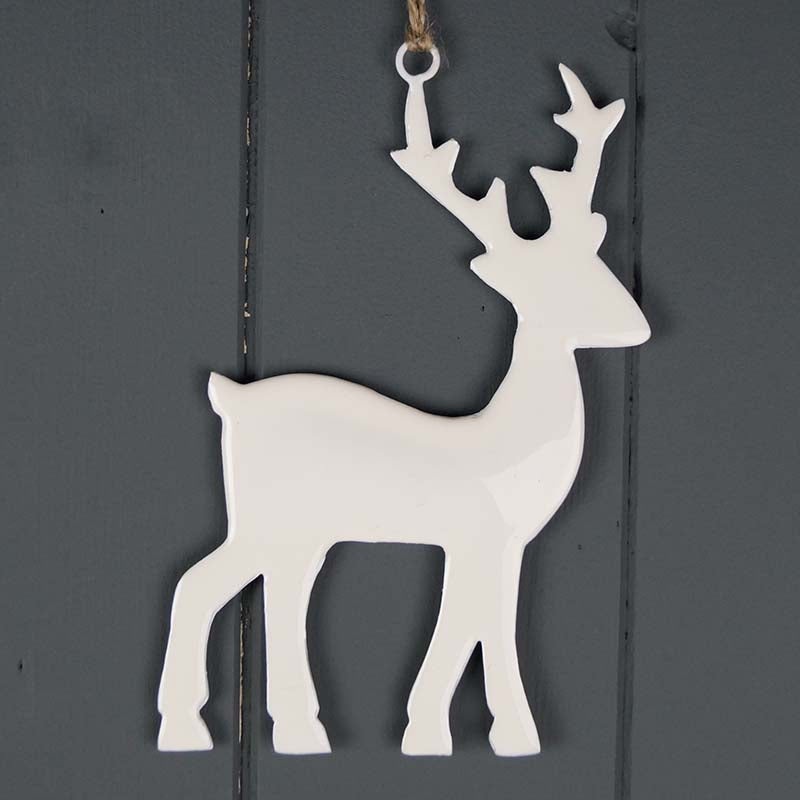 White Enamel Hanging Reindeer 6cm x 10cm