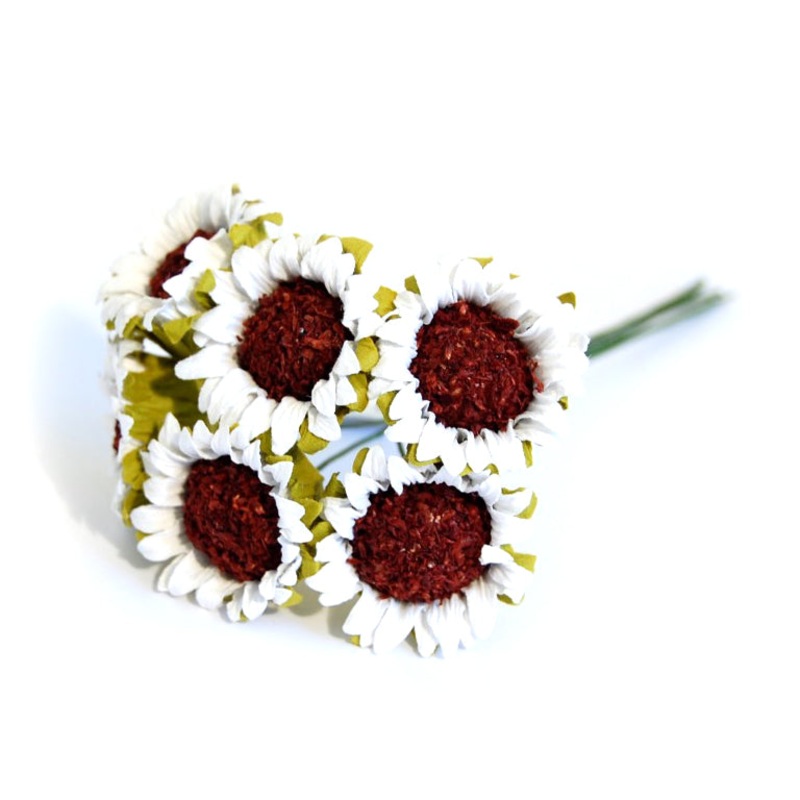 1 BUNCH OF 6 STEMS 35mm Paper White Green Sunflowers