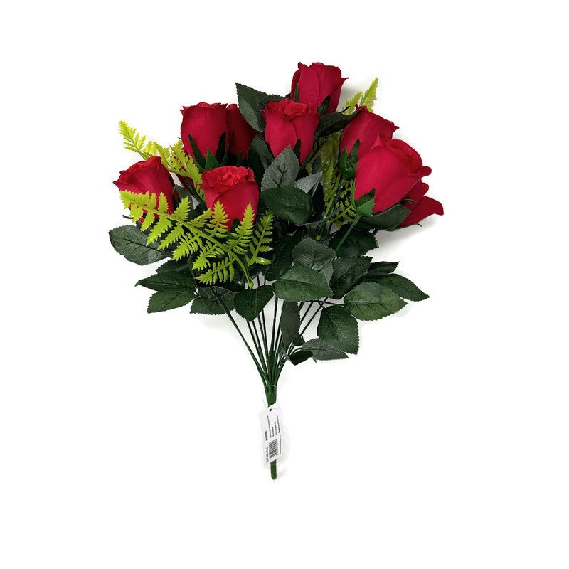14 Head Rose Bush & Fern x 45cm – Red