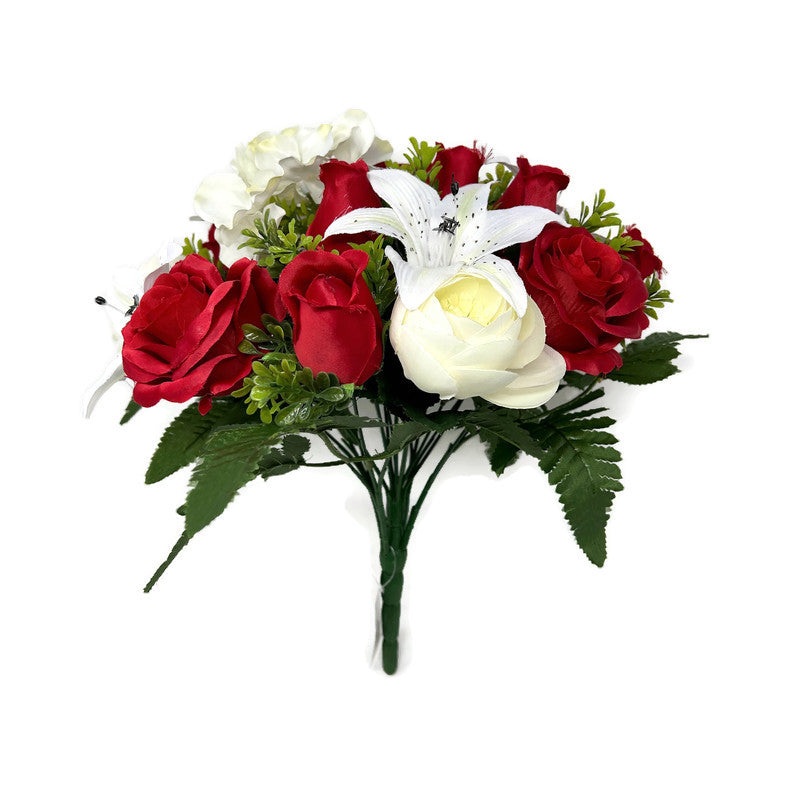 22 Head Lily Hydrangea and Rose Mixed Flower Bush x 36cm – Cream & Red