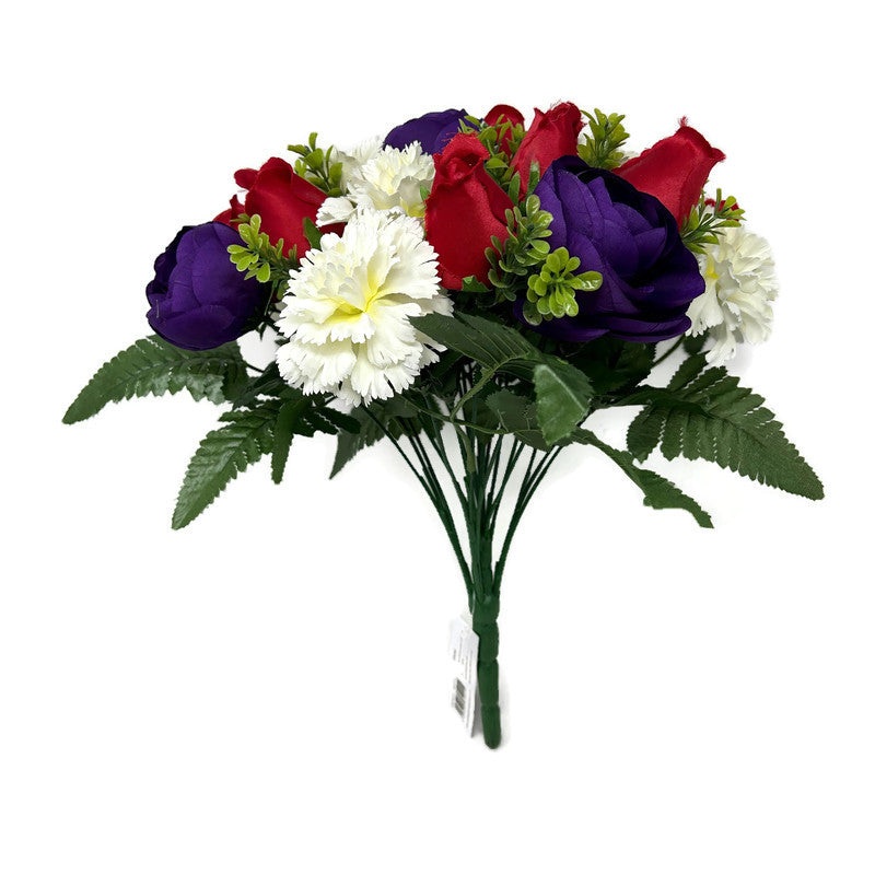 22 Head Peony Carnation and Rosebud Bush x 36cm – Purple Red & Cream