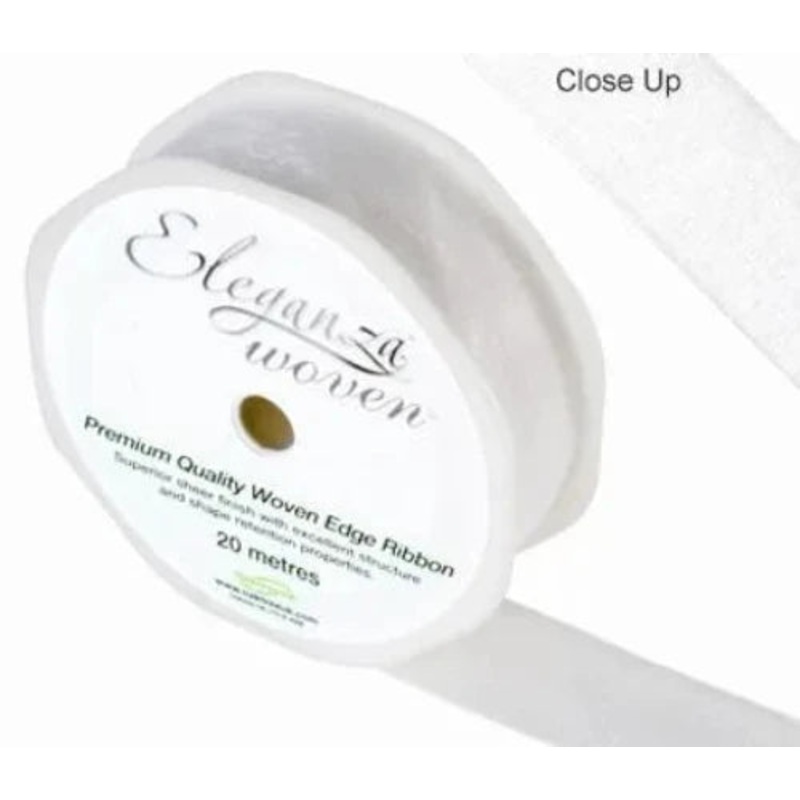 25mm Woven Edge Ribbon – White
