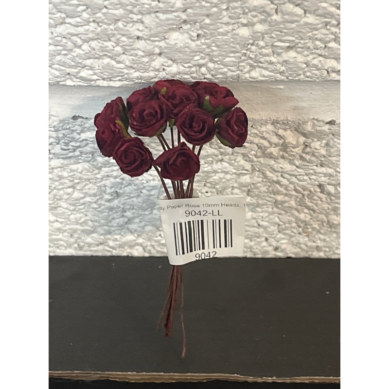 Burgundy Paper Rose 10mm Heads, 12 Stems