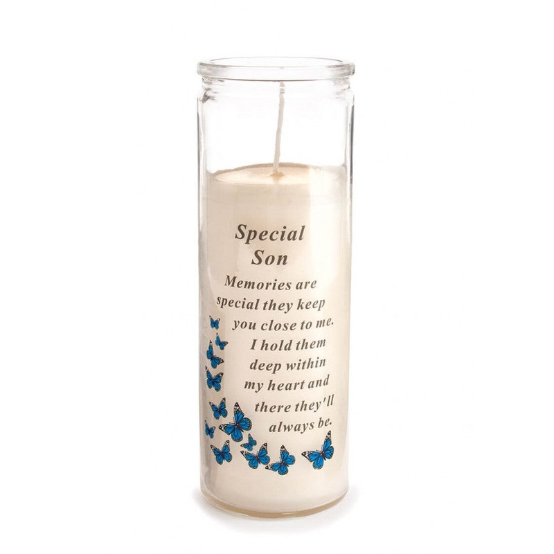 Glass Vase Memorial Candle – Length 18cm – Special Son