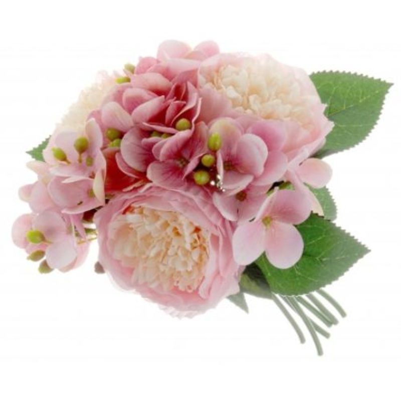 Peony & Hydrangea Flower Bush x 28cm – Pink Mix