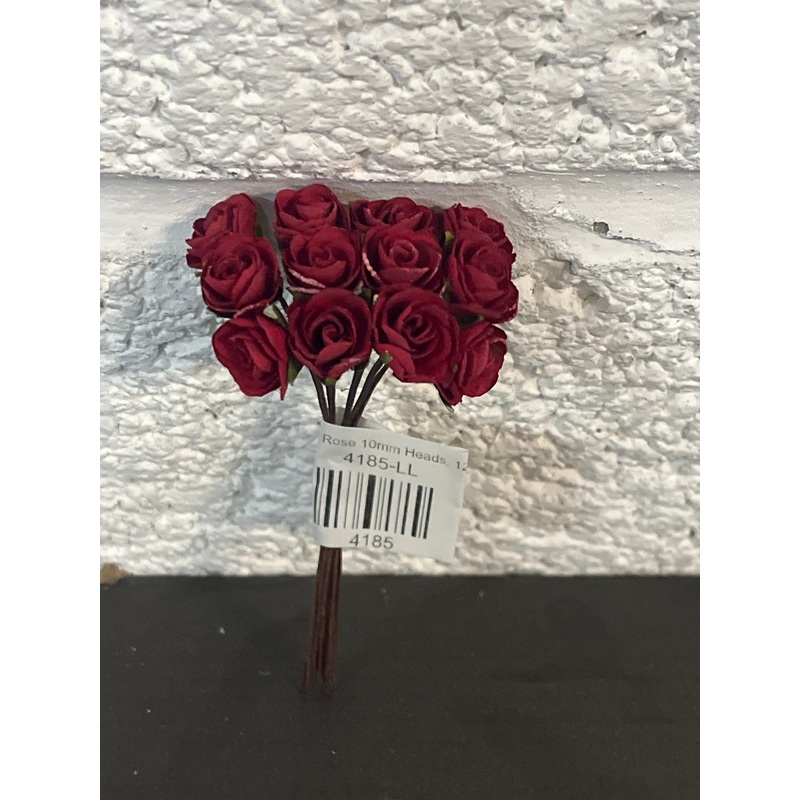 Red Paper Rose 10mm Heads, 12 Stems