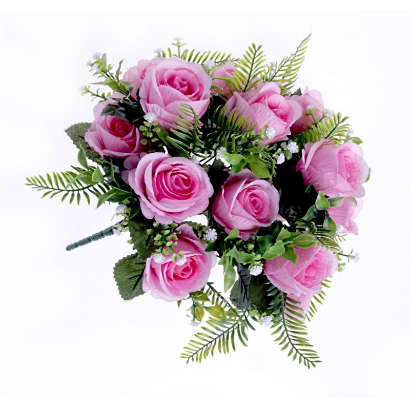 Rose Bush with Foliage – Pink – 18 Heads