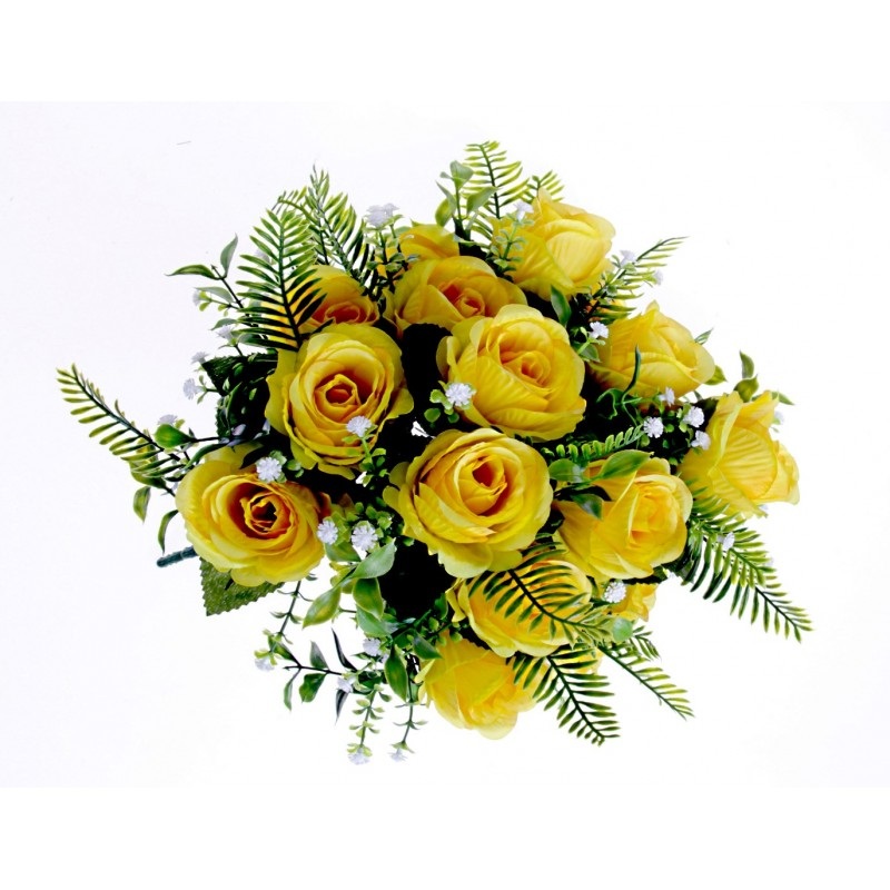 Rose Bush with Foliage – Yellow – 18 Heads