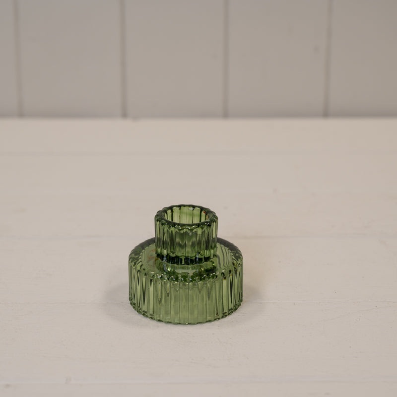 Vintage Green Glass Candle Holder – H5.4cm