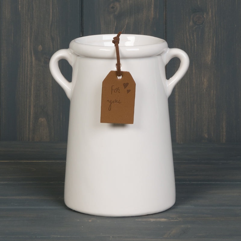 White Ceramic Vase with Handles x 14cm