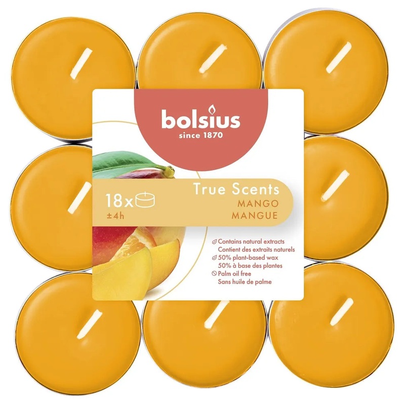 18pk Bolsius TrueScent Tealights – 4 Hour Burn – Mango