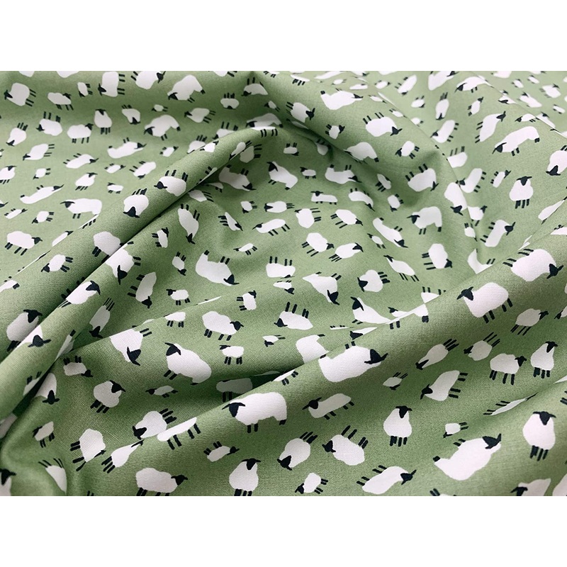 1M 100% Cotton Poplin Sheep on Green Width: 110cm (45 inches)