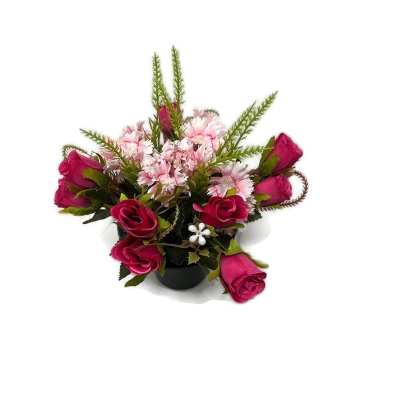HANDMADE replacement pot with pink sweet william and cerise roses