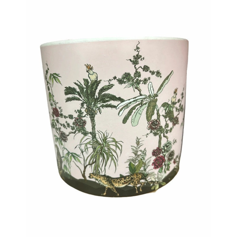 Palm Trees and Jaguar Pink Ceramic Pot – H12.5cm