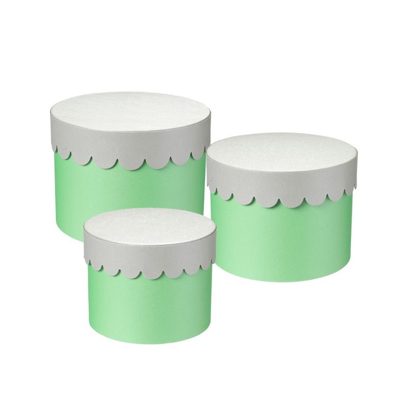 Pearlescent Party Scalloped Hat Boxes – Set of 3 – Neon Green