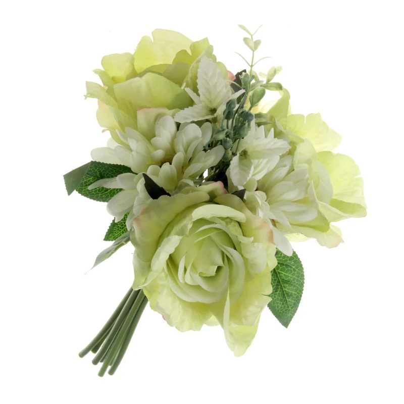Rose and Gerbera Bundle – Green/Ivory (30cm long)