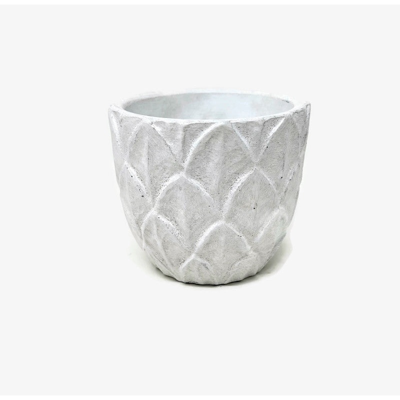 10.5cm White Leaf Design Indoor Cement Pot