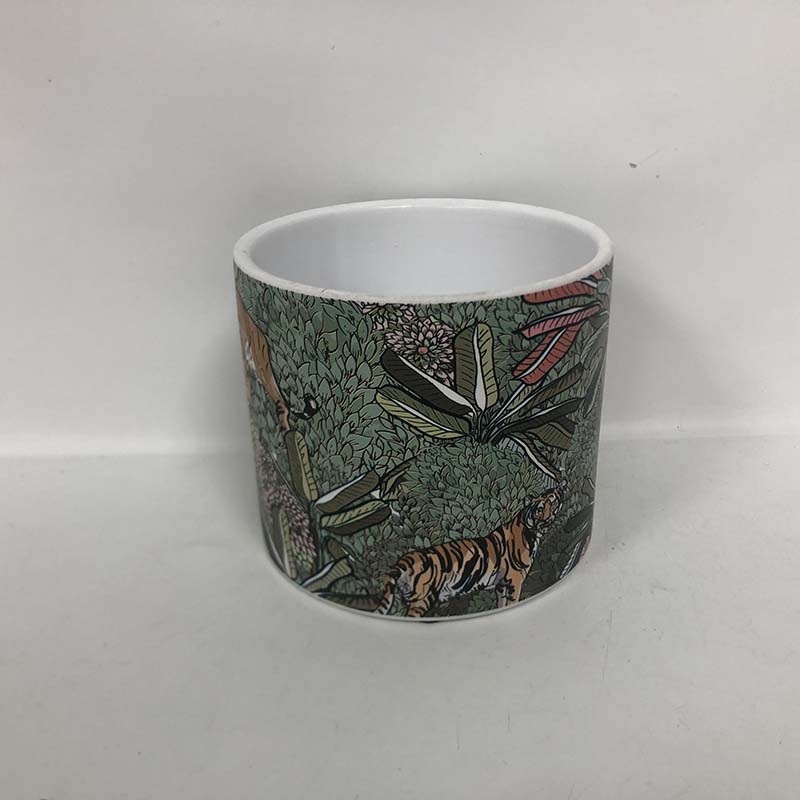 12cm Jungle Ceramic Flower Pot – Tiger Image
