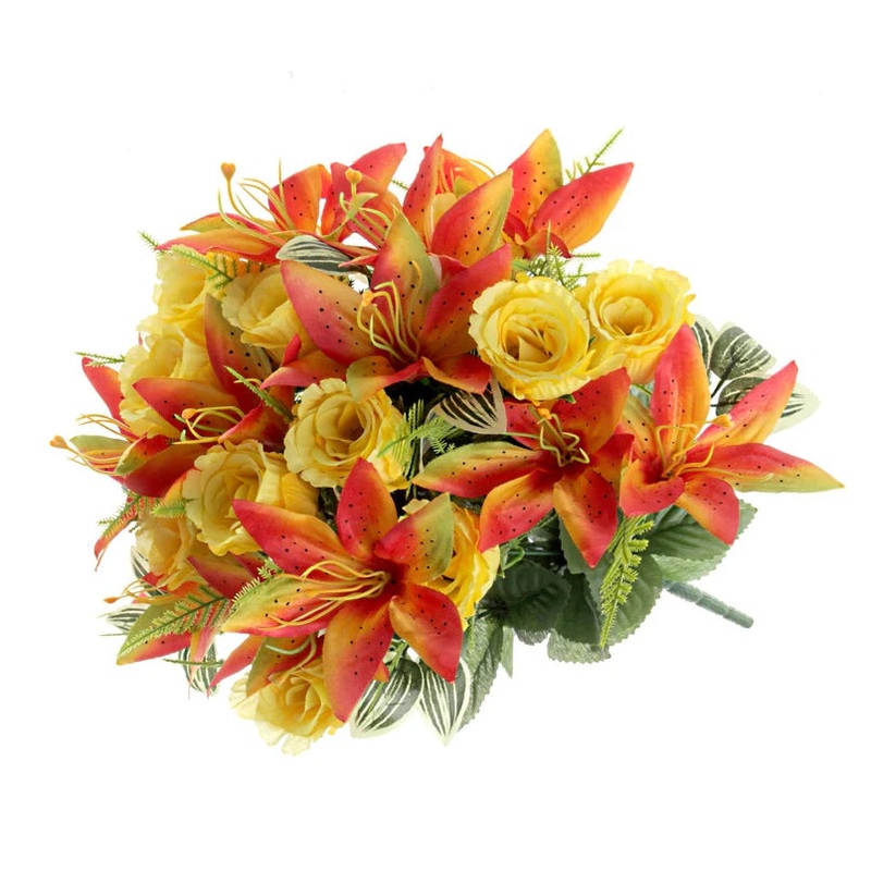 24 Head Rose & Lily Flower Bouquet – Yellow & Orange Mix