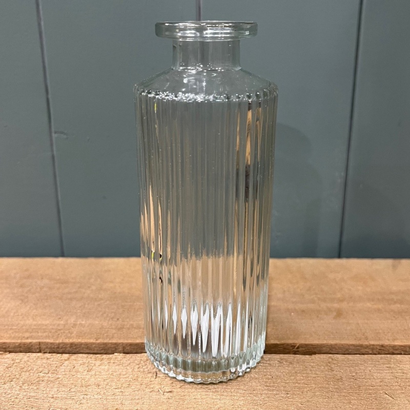Clear Glass Bottle Ribbed – 13.2cm