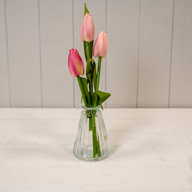 Clear Ribbed Glass Bottle – W7.4cm H9.9cm (Flowers not Included)